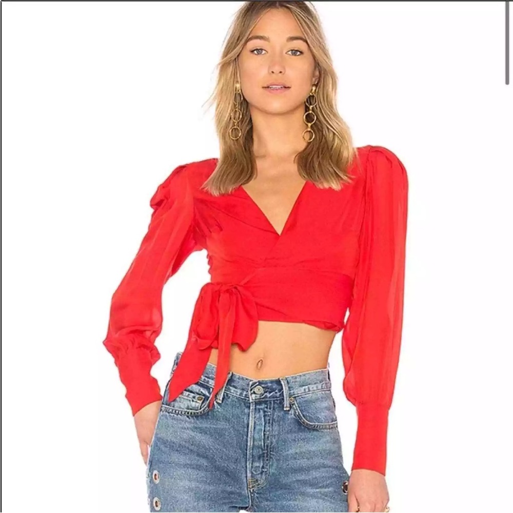 Revolve LPA red wrap crop top - size XXS Silk Blend CP